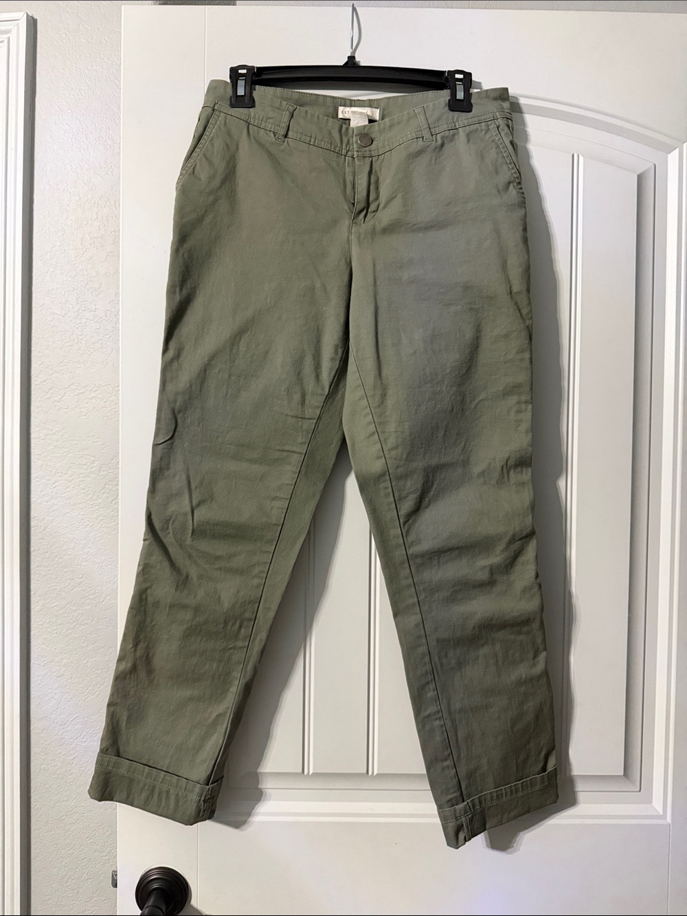 Woven Olive Green Ankle Crop Women's Pants